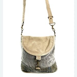 Mona B Taupe Gray Canvas Shoulder Bag Purse Flap Latch Recycled
